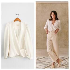 Sezane Cream Wrap Blouse